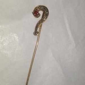 Antique Victorian 14K Gold Ruby & Diamond Question Mark Stick Pin